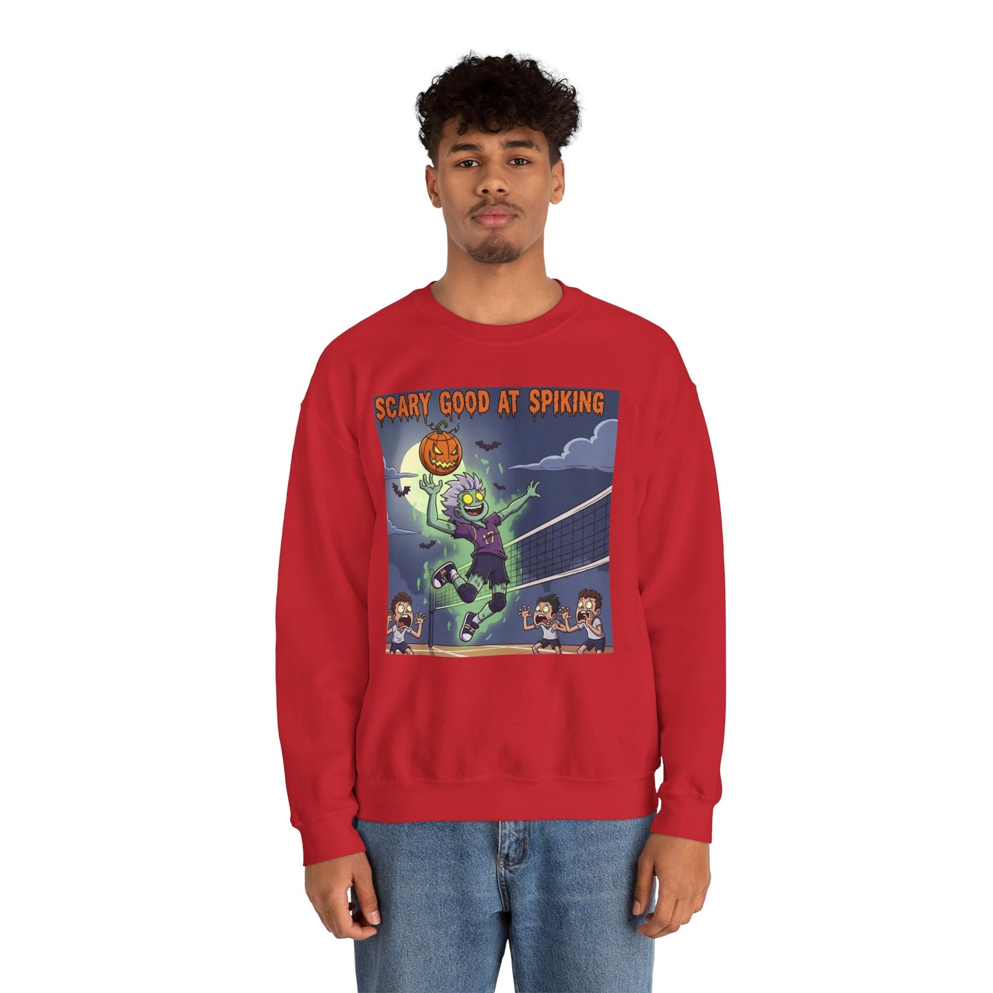 Halloween Crewneck Sweatshirt, Spooky Volleyball Sweatshirt, Funny Costume, Fall Apparel, Unisex Sweatshirt, Gift for Halloween