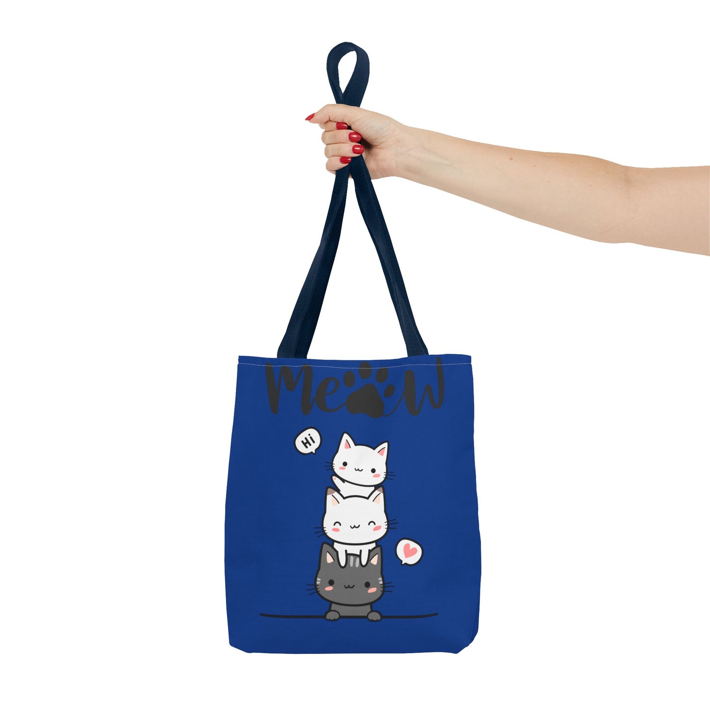 Cute Cat Blue Tote Bag, AOP Tote, Cat Lover Gift, Meow Bag, Cat Themed Shopping Bag, Gifts for Cat Owners