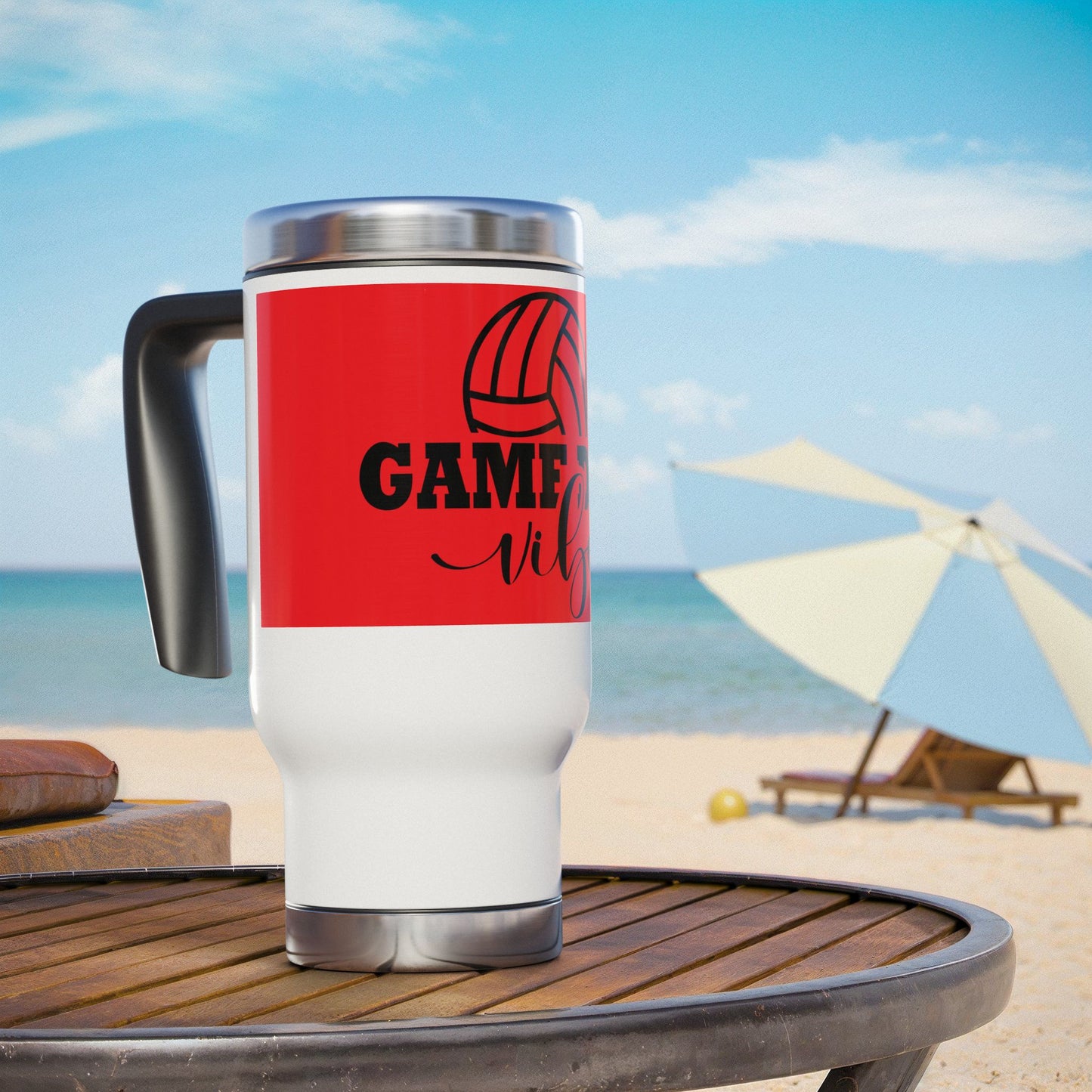 Game Day Vibes Travel Mug, Stainless Steel Cup for Sports Lovers, Perfect for Tailgating, Coffee, Gift for Volleyball Fans, Unique Drinkware