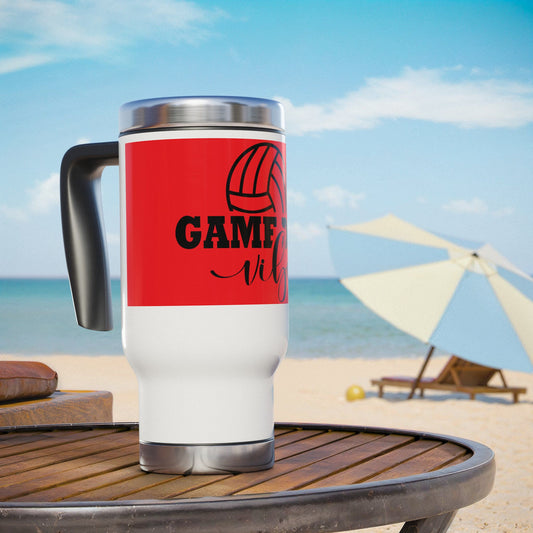 Game Day Vibes Travel Mug, Stainless Steel Cup for Sports Lovers, Perfect for Tailgating, Coffee, Gift for Volleyball Fans, Unique Drinkware