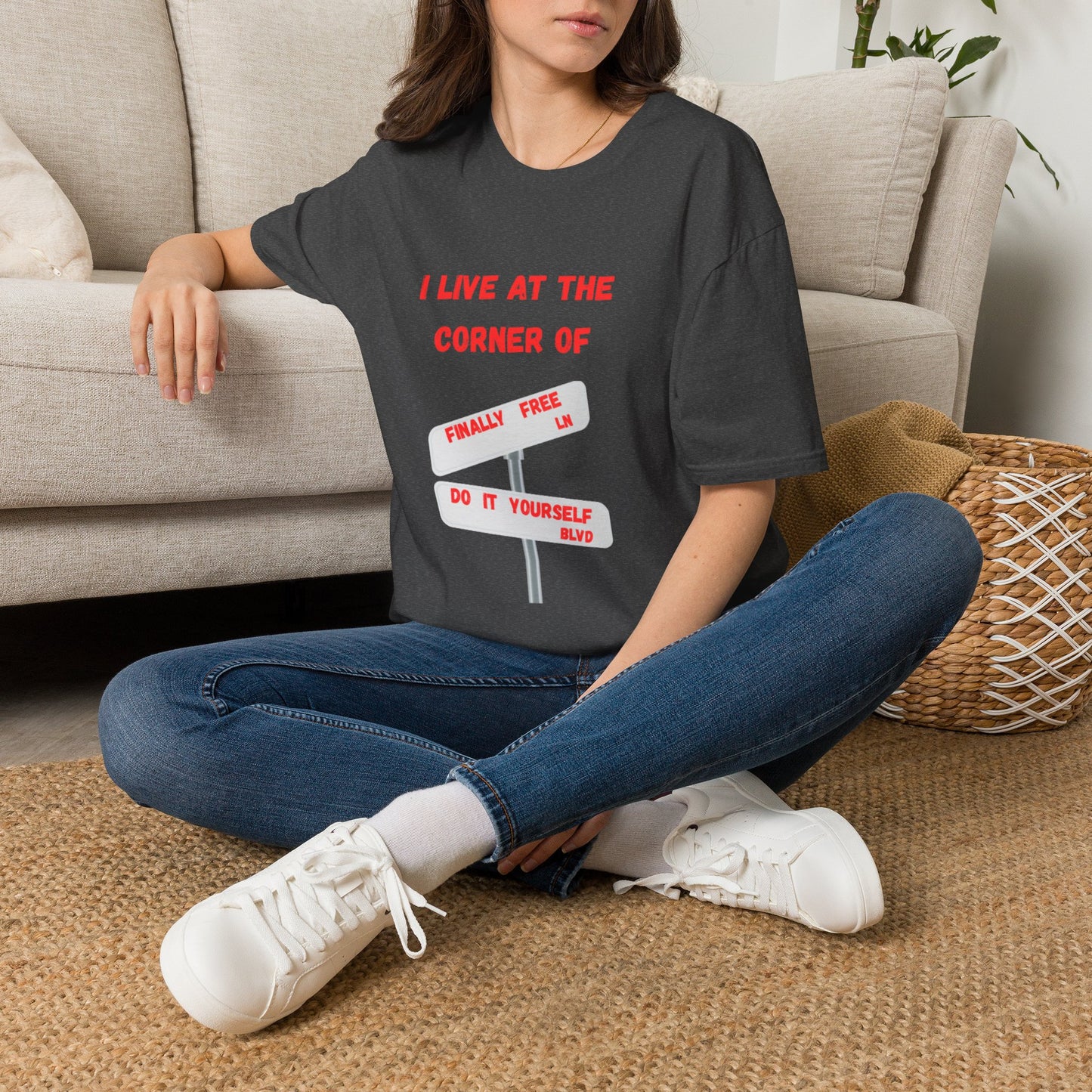 T-Shirt — I Live at the Corner Of | Funny Mental Health / Recovery Road Sign Tee