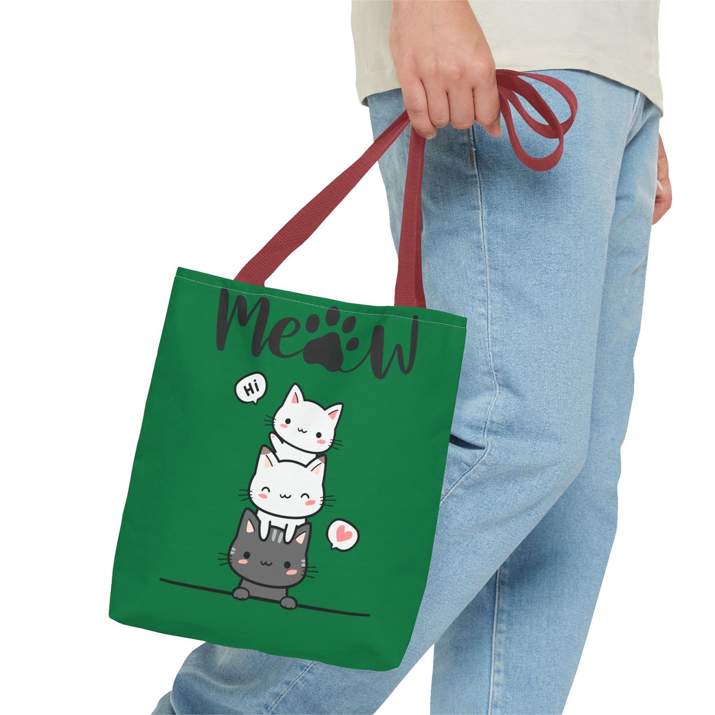 Cute Cat Stack Green Tote Bag - Cat Lover Gift, Meow Bag, AOP Tote, Fun & Functional Shopping Bag, Pet Lover Accessory