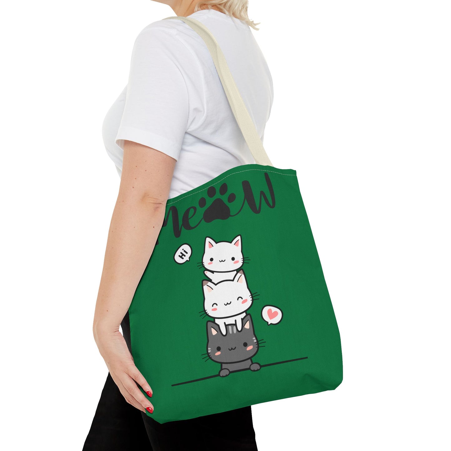Cute Cat Stack Green Tote Bag - Cat Lover Gift, Meow Bag, AOP Tote, Fun & Functional Shopping Bag, Pet Lover Accessory