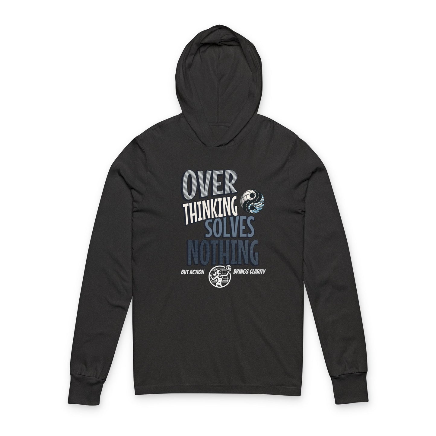 Unisex Hooded Long Sleeve Tee - 'Overthinking Solves Nothing', Thoughtful Gift, Casual Wear, Cozy Hoodie, Self-Care Apparel