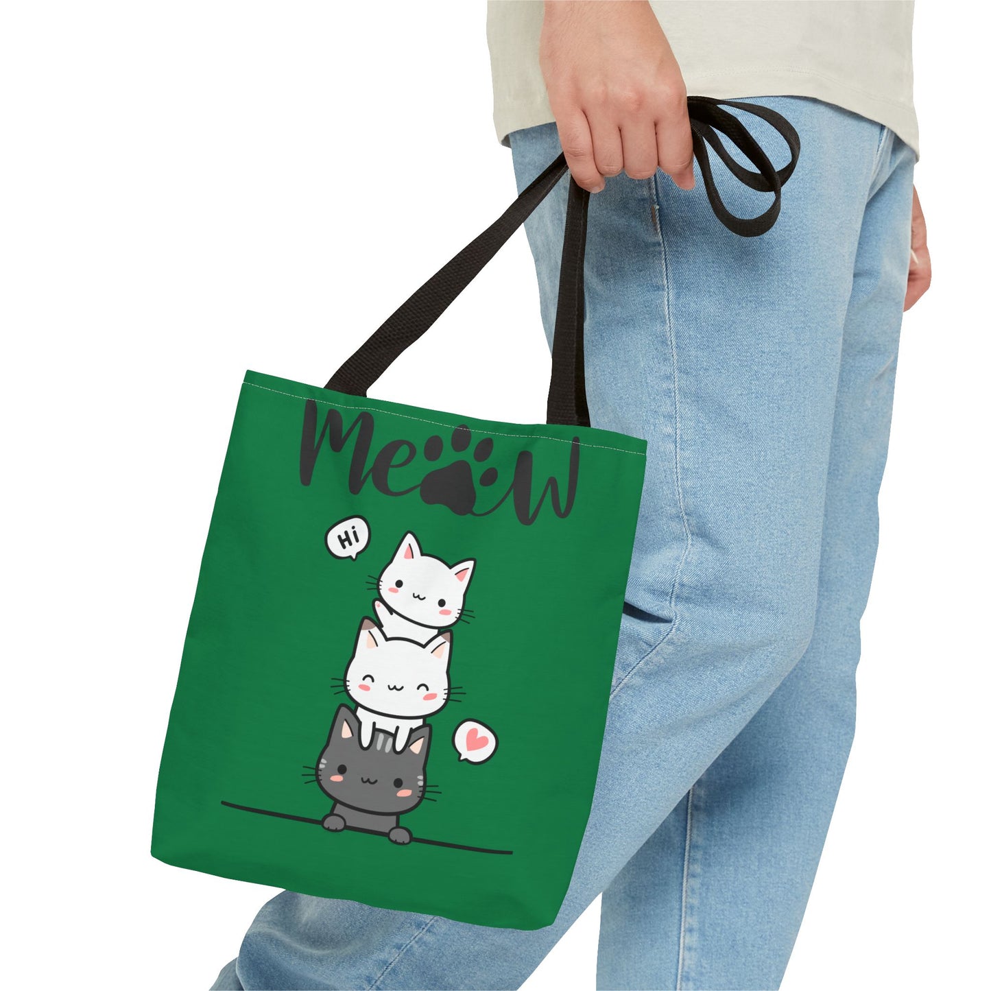 Cute Cat Stack Green Tote Bag - Cat Lover Gift, Meow Bag, AOP Tote, Fun & Functional Shopping Bag, Pet Lover Accessory