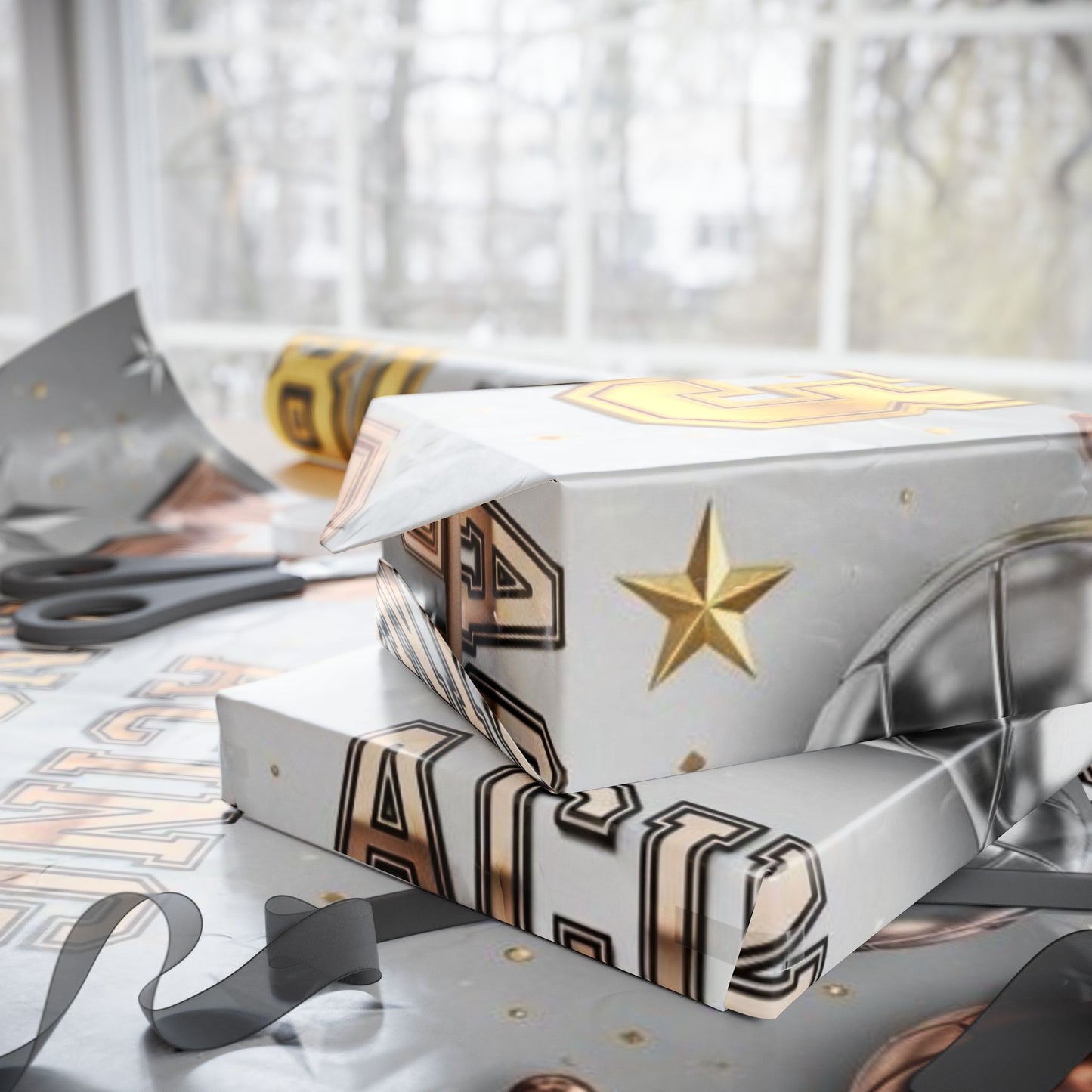 Elegant Metallic Wrapping Paper for Celebrations and Gifts