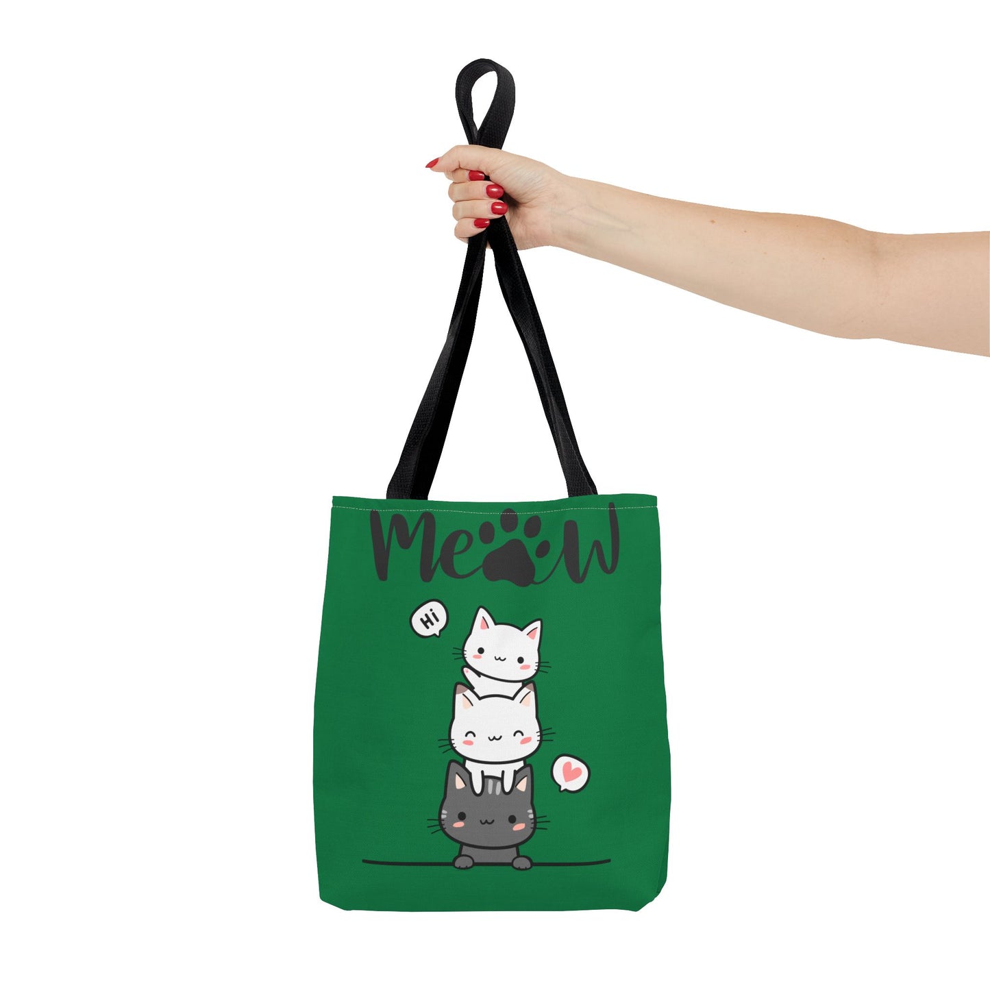 Cute Cat Stack Green Tote Bag - Cat Lover Gift, Meow Bag, AOP Tote, Fun & Functional Shopping Bag, Pet Lover Accessory