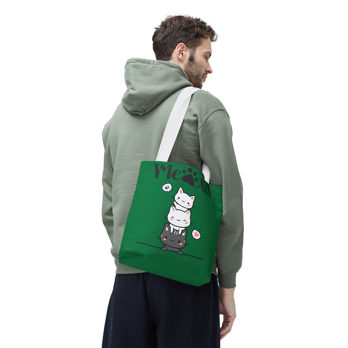 Cute Cat Stack Green Tote Bag - Cat Lover Gift, Meow Bag, AOP Tote, Fun & Functional Shopping Bag, Pet Lover Accessory
