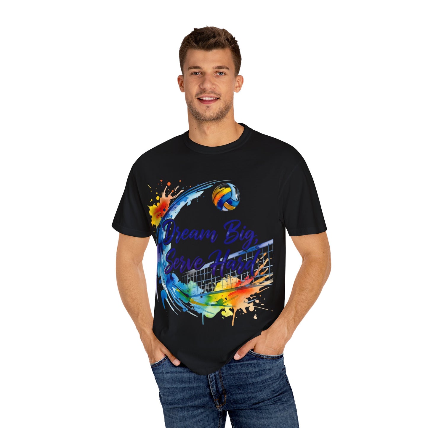 Volleyball T‑Shirt — "Dream Big, Serve Hard" Colorful Watercolor Design