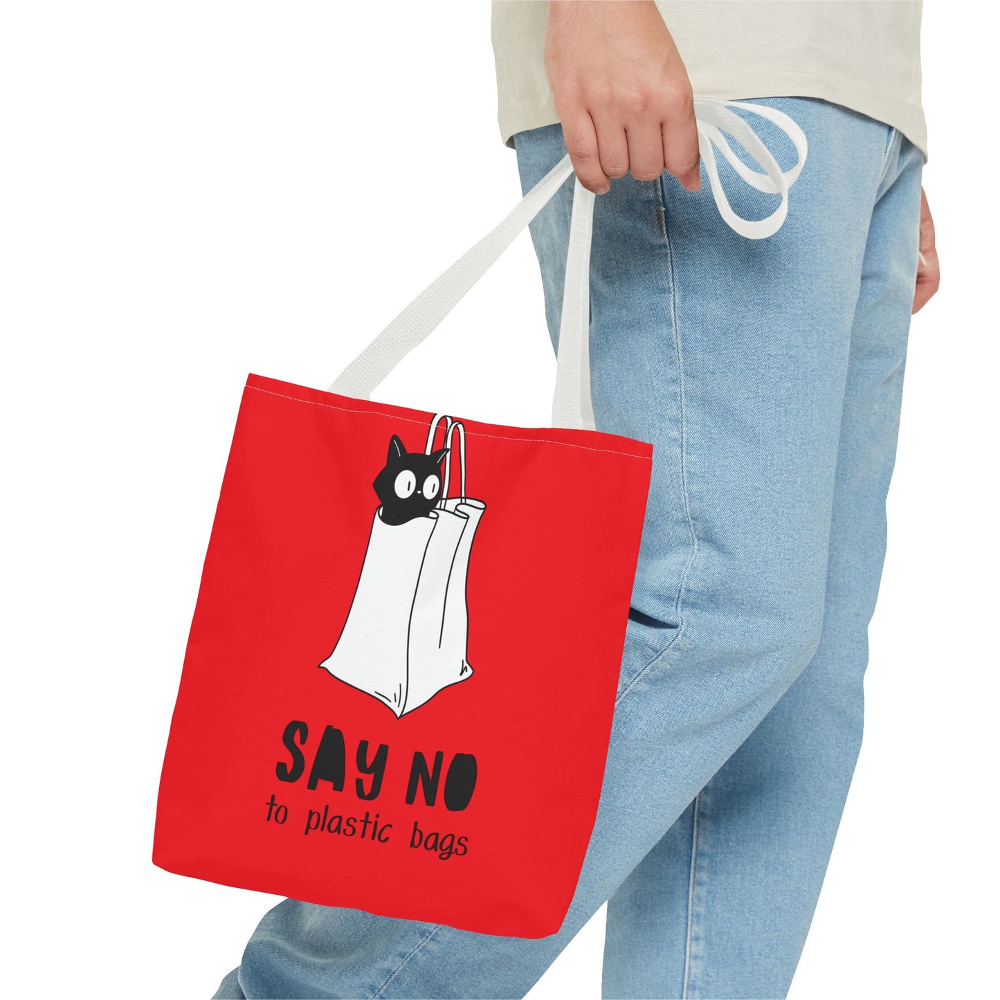 Eco-Friendly Red Tote Bag, Say No to Plastic Bags, Reusable Shopping Bag, Cat Lover Gift, Sustainable Fashion, Red AOP Design