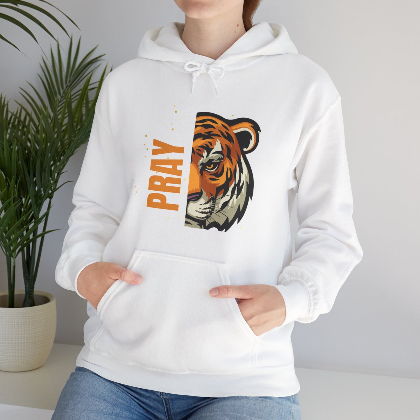 Bold Tiger Pray Hoodie - Cozy Sweatshirt for Animal Lovers, Inspirational Gift, Unisex Fashion, Perfect for Relaxation