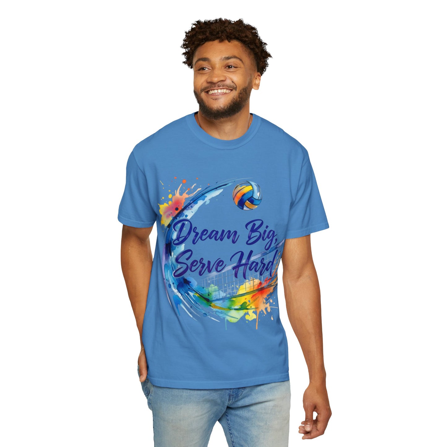 Volleyball T‑Shirt — "Dream Big, Serve Hard" Colorful Watercolor Design