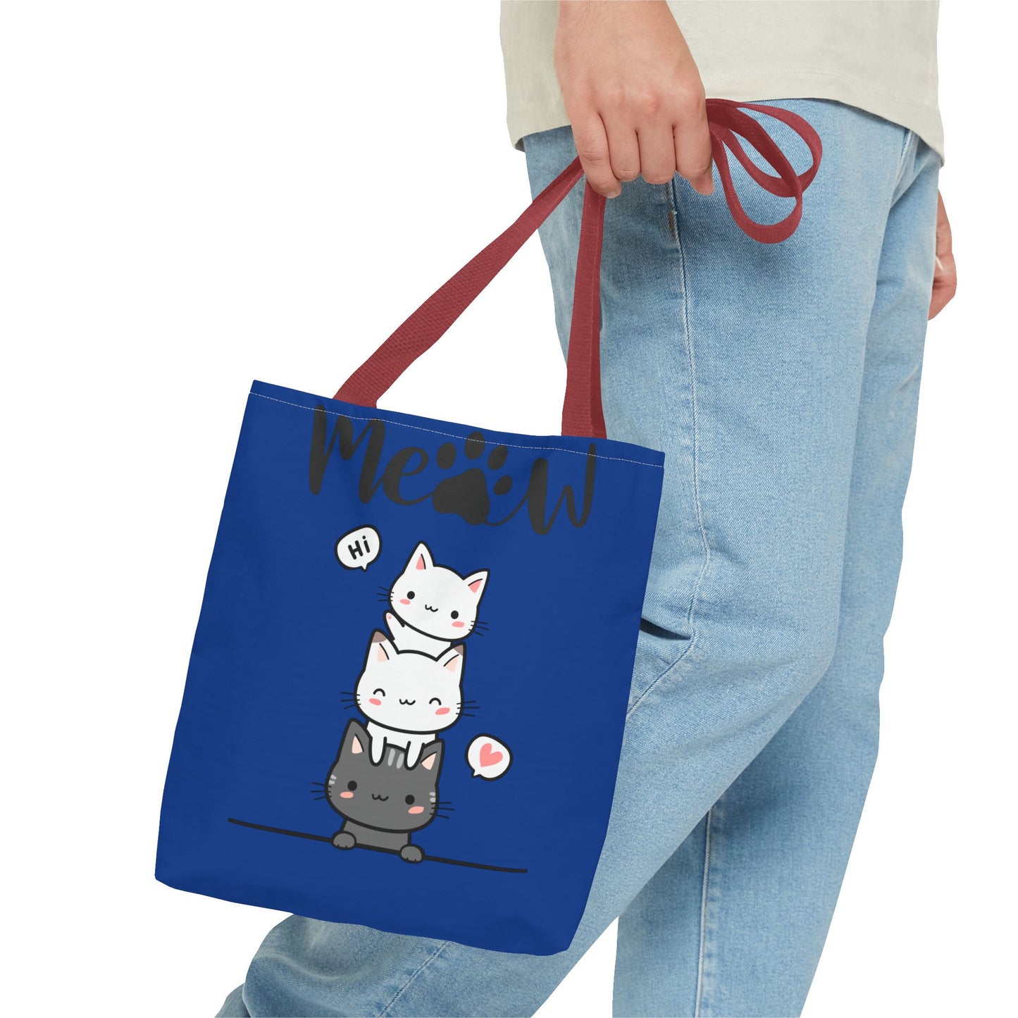 Cute Cat Blue Tote Bag, AOP Tote, Cat Lover Gift, Meow Bag, Cat Themed Shopping Bag, Gifts for Cat Owners