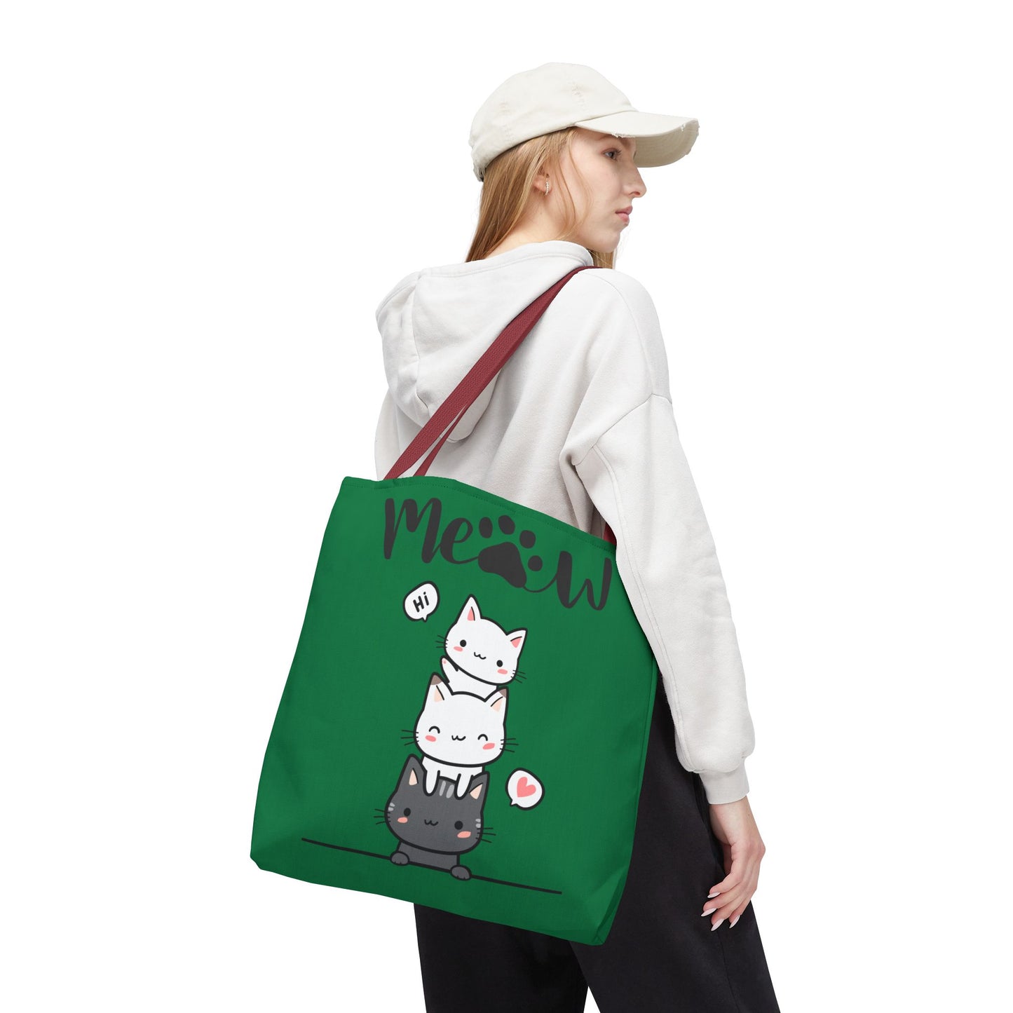 Cute Cat Stack Green Tote Bag - Cat Lover Gift, Meow Bag, AOP Tote, Fun & Functional Shopping Bag, Pet Lover Accessory
