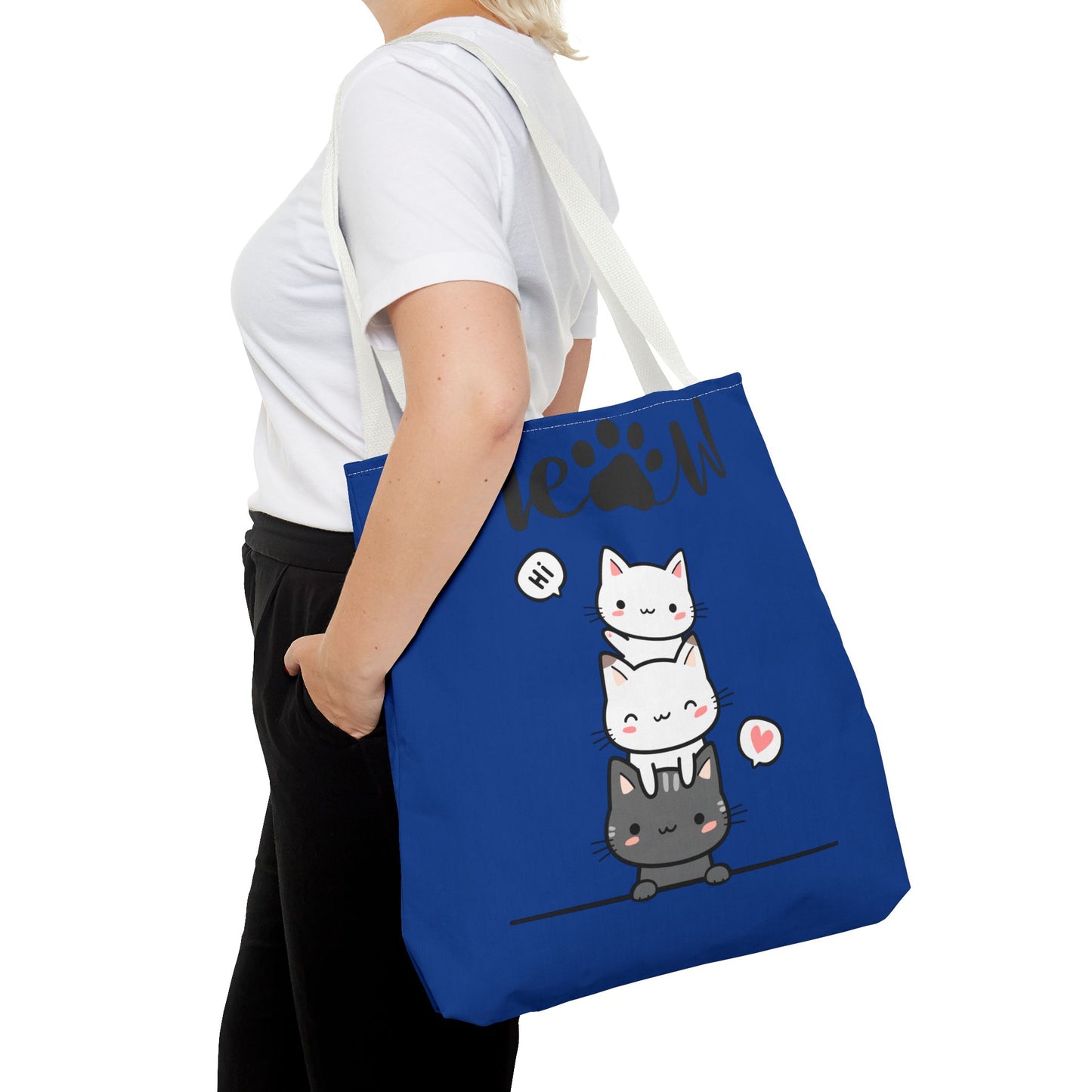 Cute Cat Blue Tote Bag, AOP Tote, Cat Lover Gift, Meow Bag, Cat Themed Shopping Bag, Gifts for Cat Owners