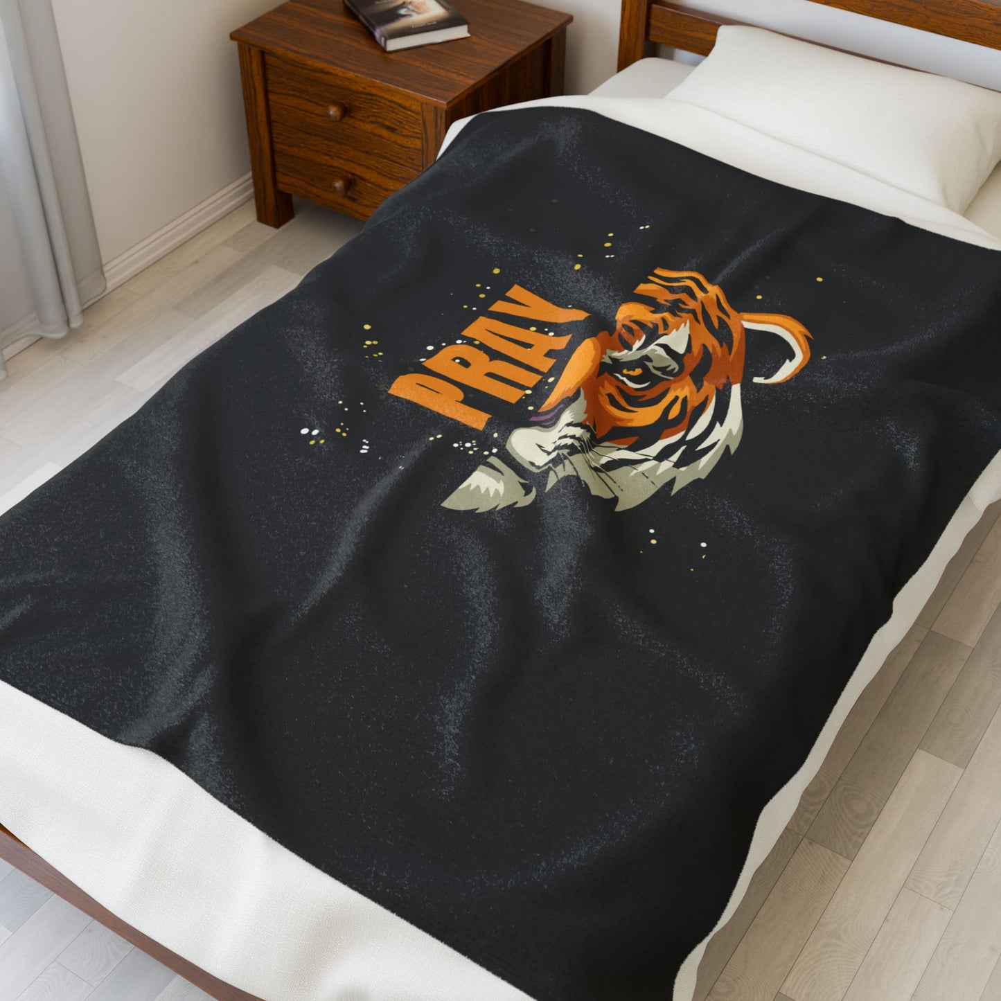 Fierce Praying Tiger Stylish Velveteen Plush Blanket for Cozy Moments, Tiger Design, Perfect Gift, Home Decor, Winter Blanket, Prayer Motivational Art