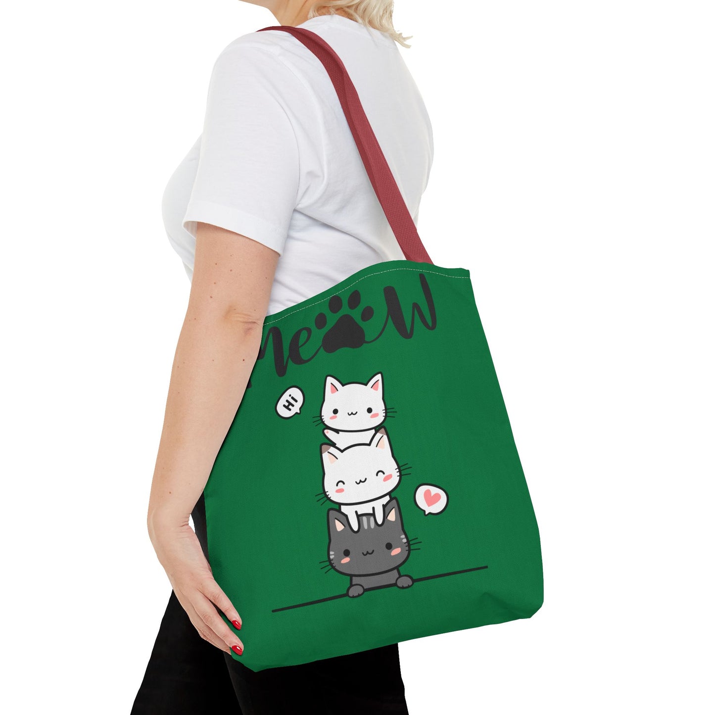Cute Cat Stack Green Tote Bag - Cat Lover Gift, Meow Bag, AOP Tote, Fun & Functional Shopping Bag, Pet Lover Accessory
