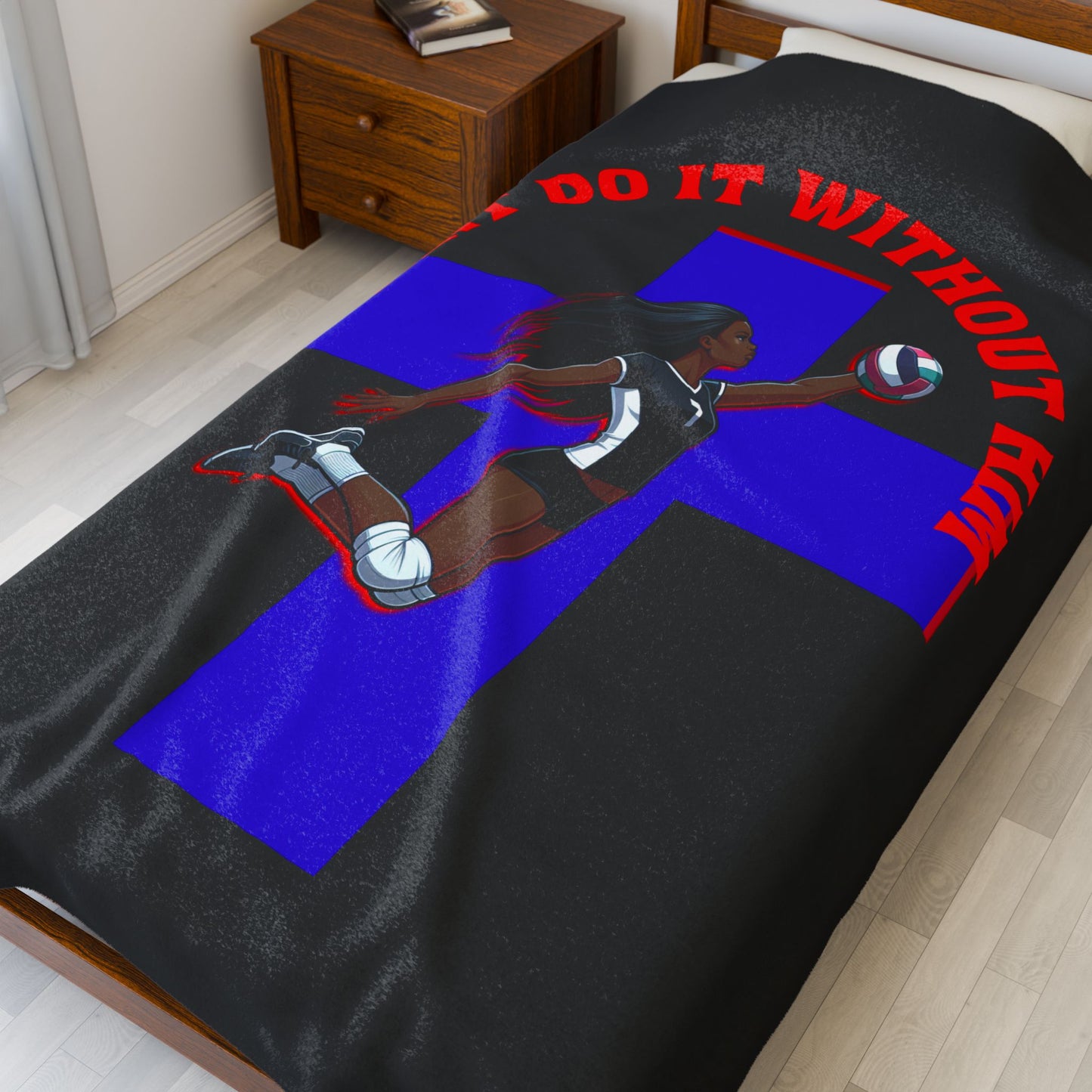 Inspirational Volleyball Blanket, Soft Throw Blanket, Velveteen Blanket for Athletes, Cozy Gift for Sports Lovers, Faith and Sport Decor