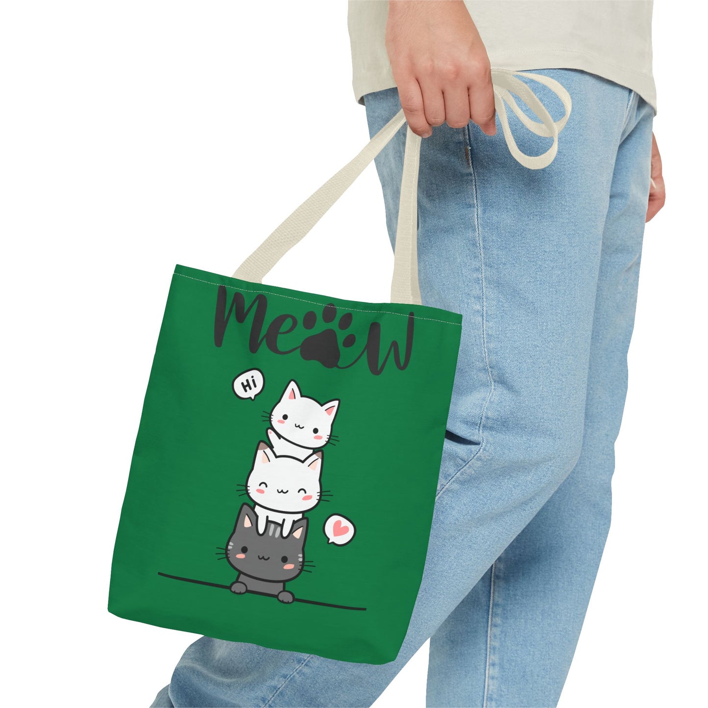 Cute Cat Stack Green Tote Bag - Cat Lover Gift, Meow Bag, AOP Tote, Fun & Functional Shopping Bag, Pet Lover Accessory