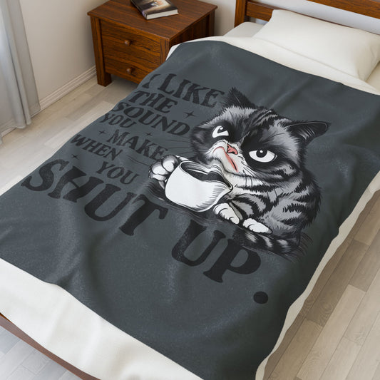 Funny Cat Velveteen Plush Blanket, Cozy Cat Lover Gift, Unique Home Decor, Pet Themed Blanket, Ideal for Relaxing, Gift for Cat Owners