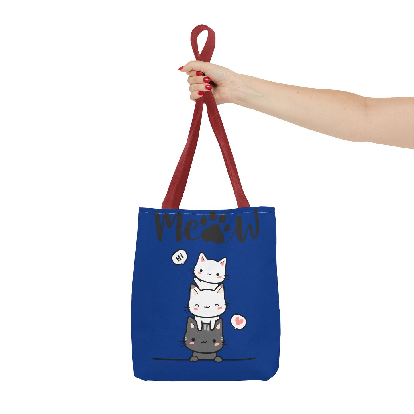 Cute Cat Blue Tote Bag, AOP Tote, Cat Lover Gift, Meow Bag, Cat Themed Shopping Bag, Gifts for Cat Owners