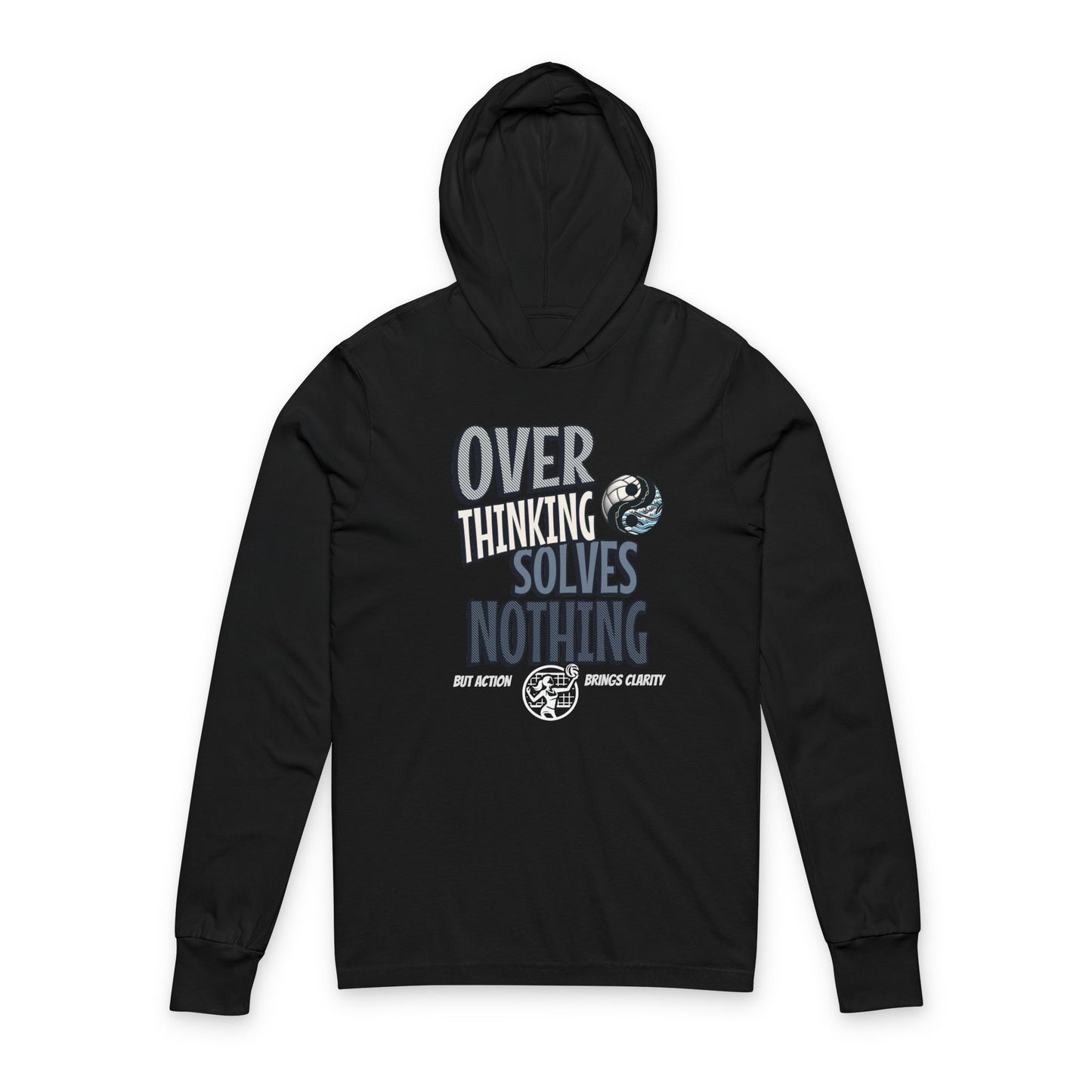 Unisex Hooded Long Sleeve Tee - 'Overthinking Solves Nothing', Thoughtful Gift, Casual Wear, Cozy Hoodie, Self-Care Apparel