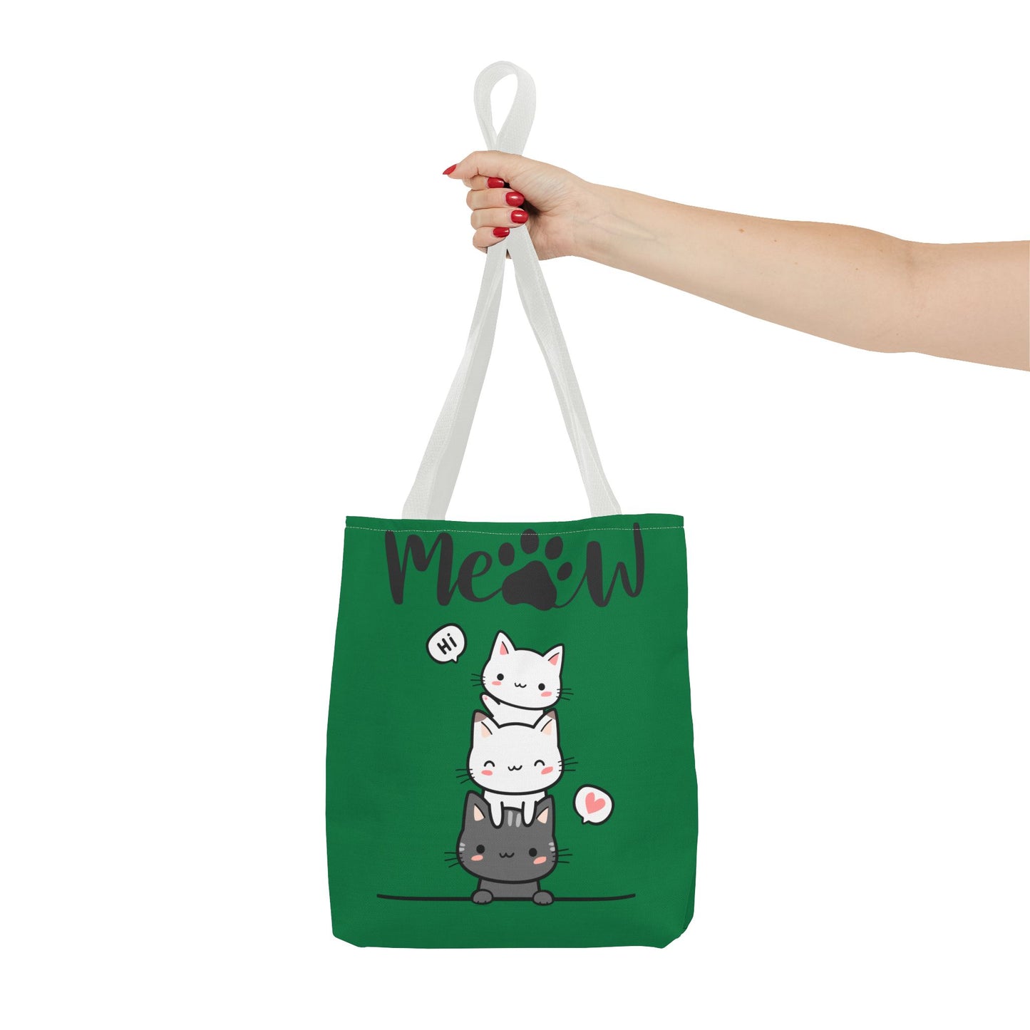 Cute Cat Stack Green Tote Bag - Cat Lover Gift, Meow Bag, AOP Tote, Fun & Functional Shopping Bag, Pet Lover Accessory