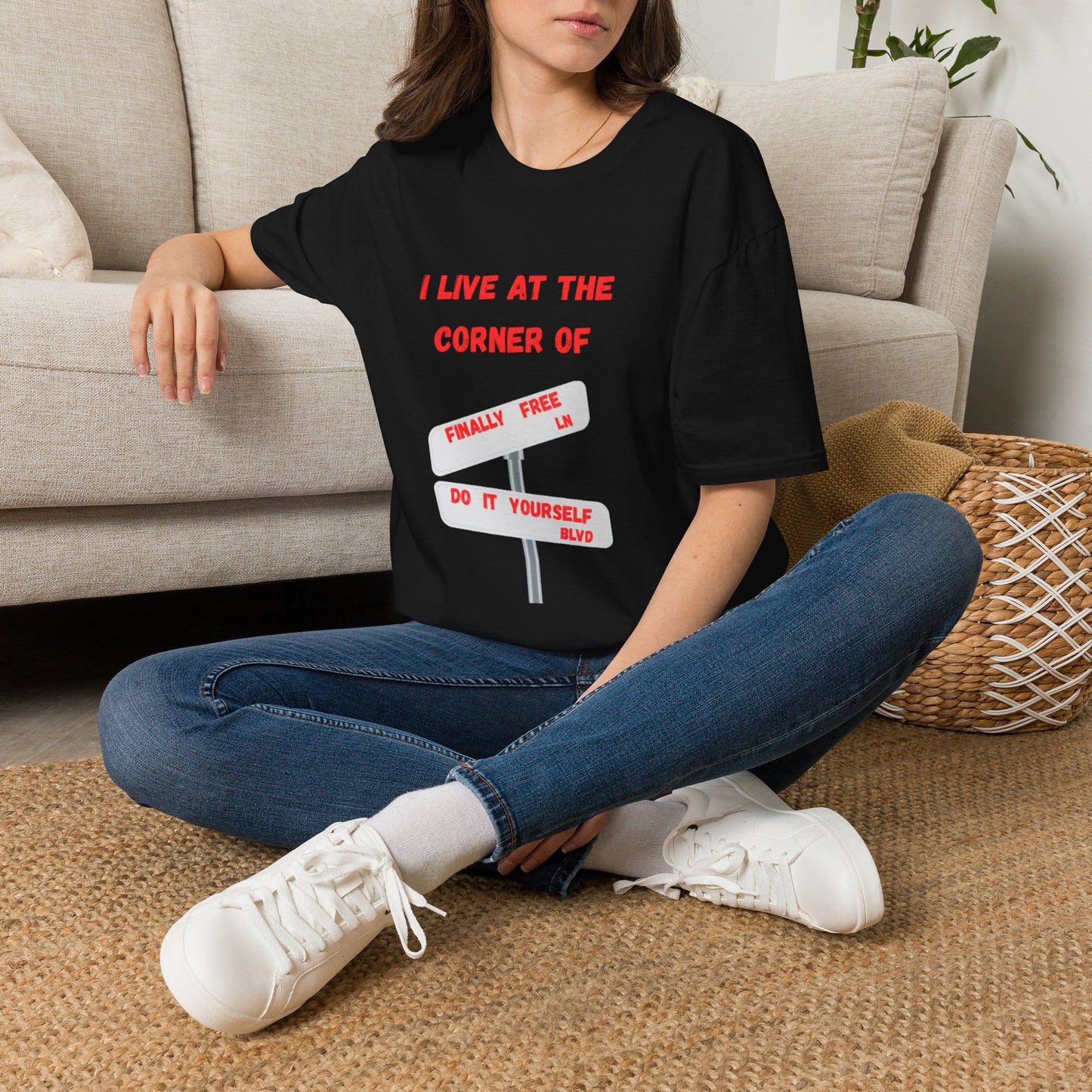 T-Shirt — I Live at the Corner Of | Funny Mental Health / Recovery Road Sign Tee