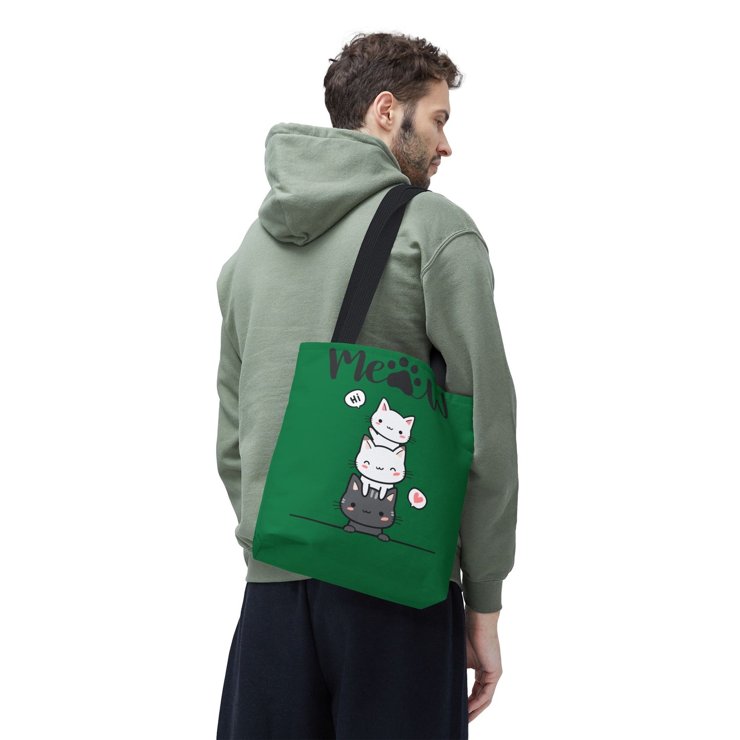 Cute Cat Stack Green Tote Bag - Cat Lover Gift, Meow Bag, AOP Tote, Fun & Functional Shopping Bag, Pet Lover Accessory