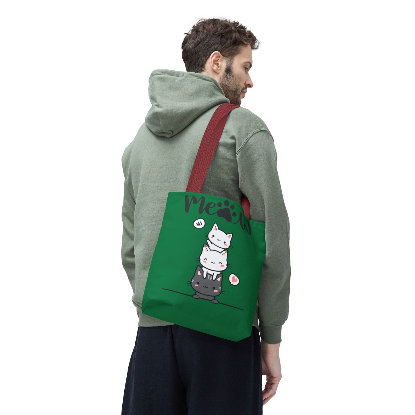 Cute Cat Stack Green Tote Bag - Cat Lover Gift, Meow Bag, AOP Tote, Fun & Functional Shopping Bag, Pet Lover Accessory