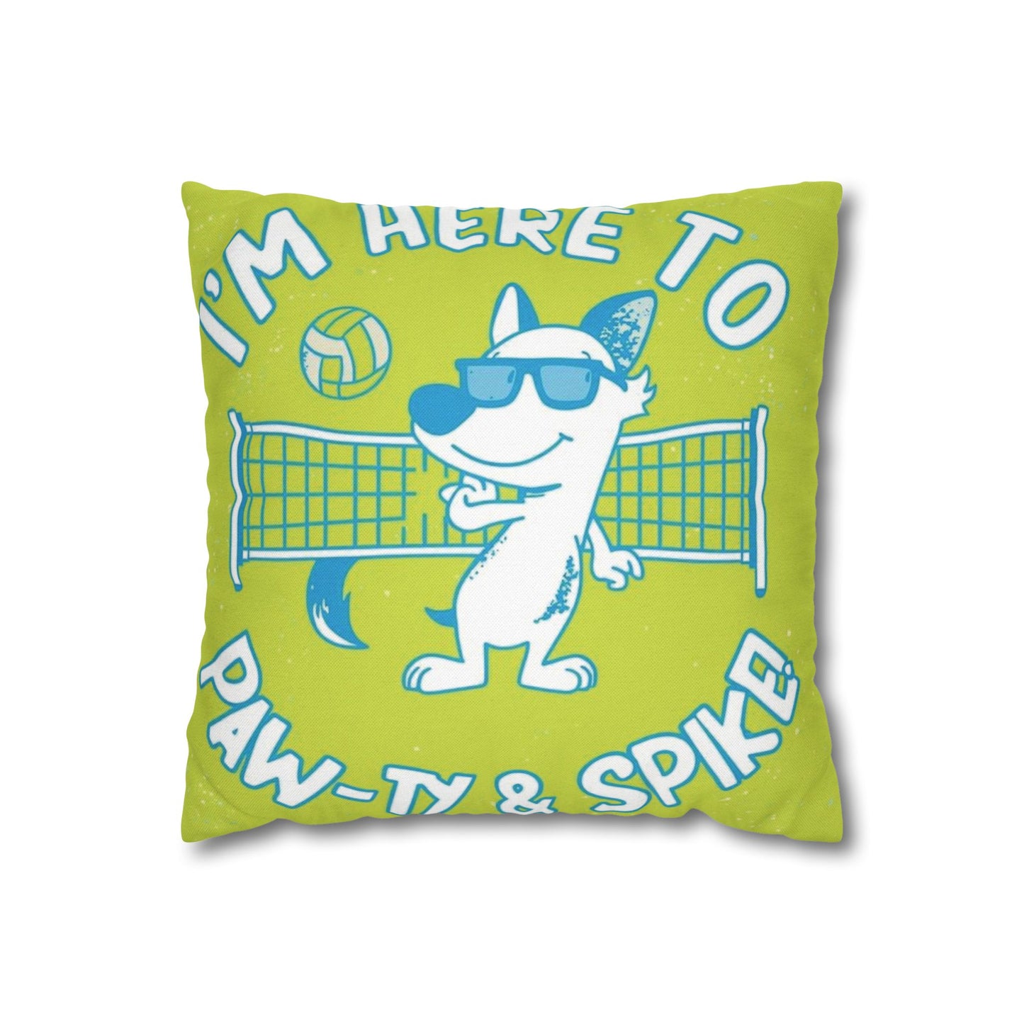 Fun Pet-Themed Square Pillowcase, Cushion Cover, Dog-Lover Decor, Volleyball Home Accent, Bright Colorful Gift