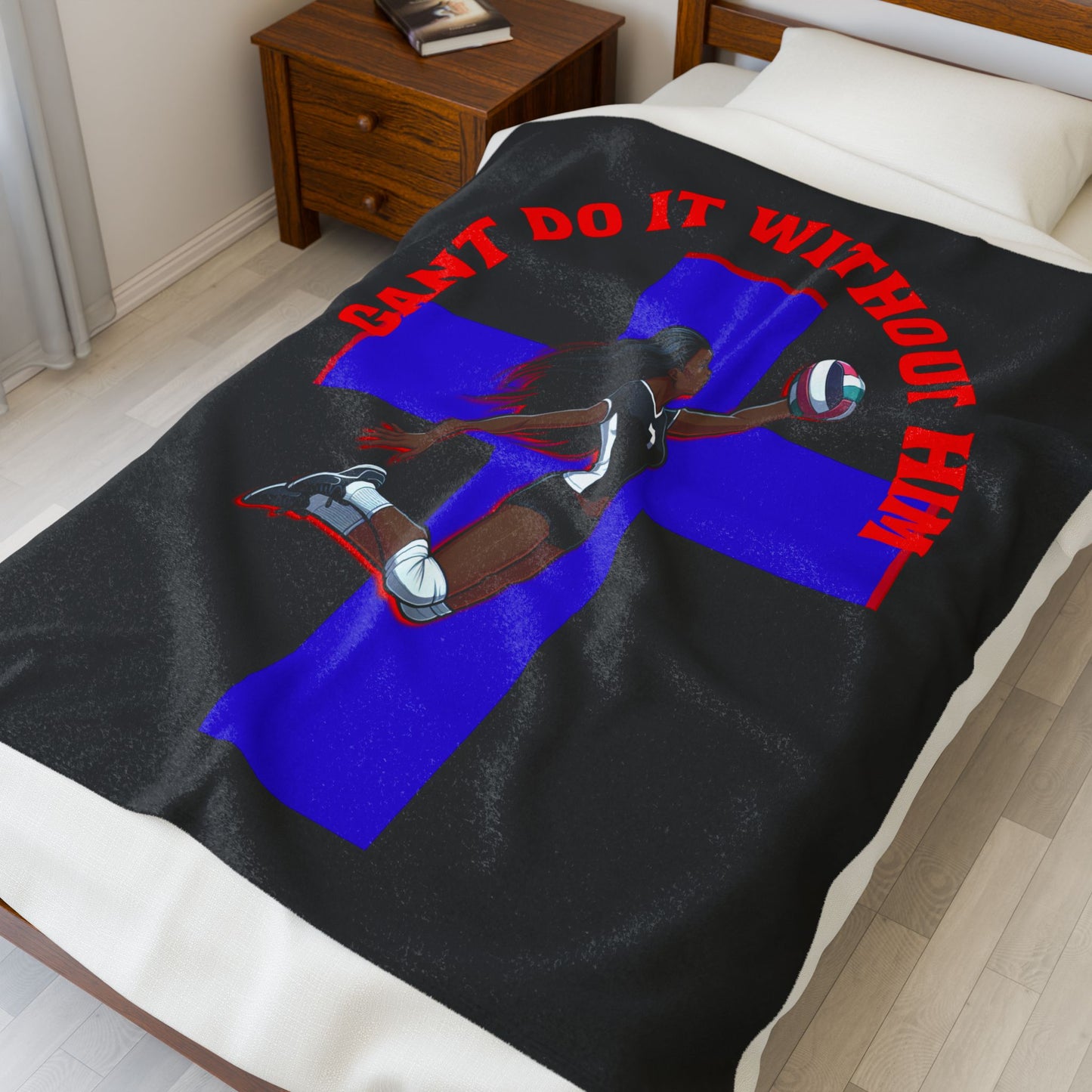 Inspirational Volleyball Blanket, Soft Throw Blanket, Velveteen Blanket for Athletes, Cozy Gift for Sports Lovers, Faith and Sport Decor