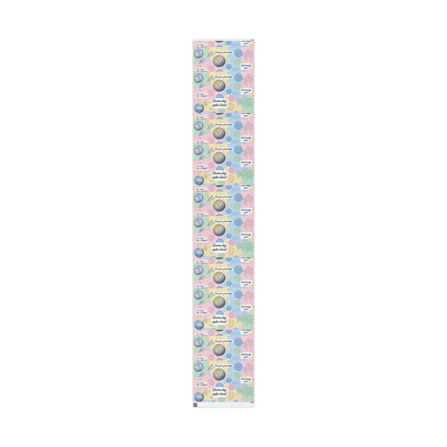 Wrapping Paper Volleyball Aesthetic Collage” — pastel tones, volleyballs, nets, palm trees, sneakers, motivational quotes, and hearts in a scrapbook-style layout