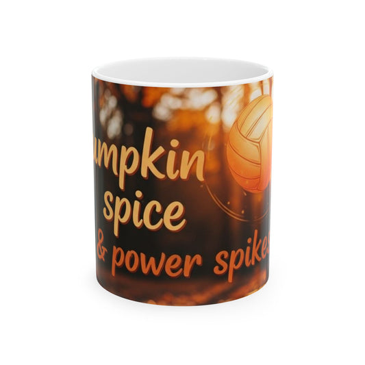 Pumpkin Spice Volleyball Mug, Cozy Fall Coffee Cup, Sports Fan Gift, Autumn Decor, Seasonal Beverage Mug