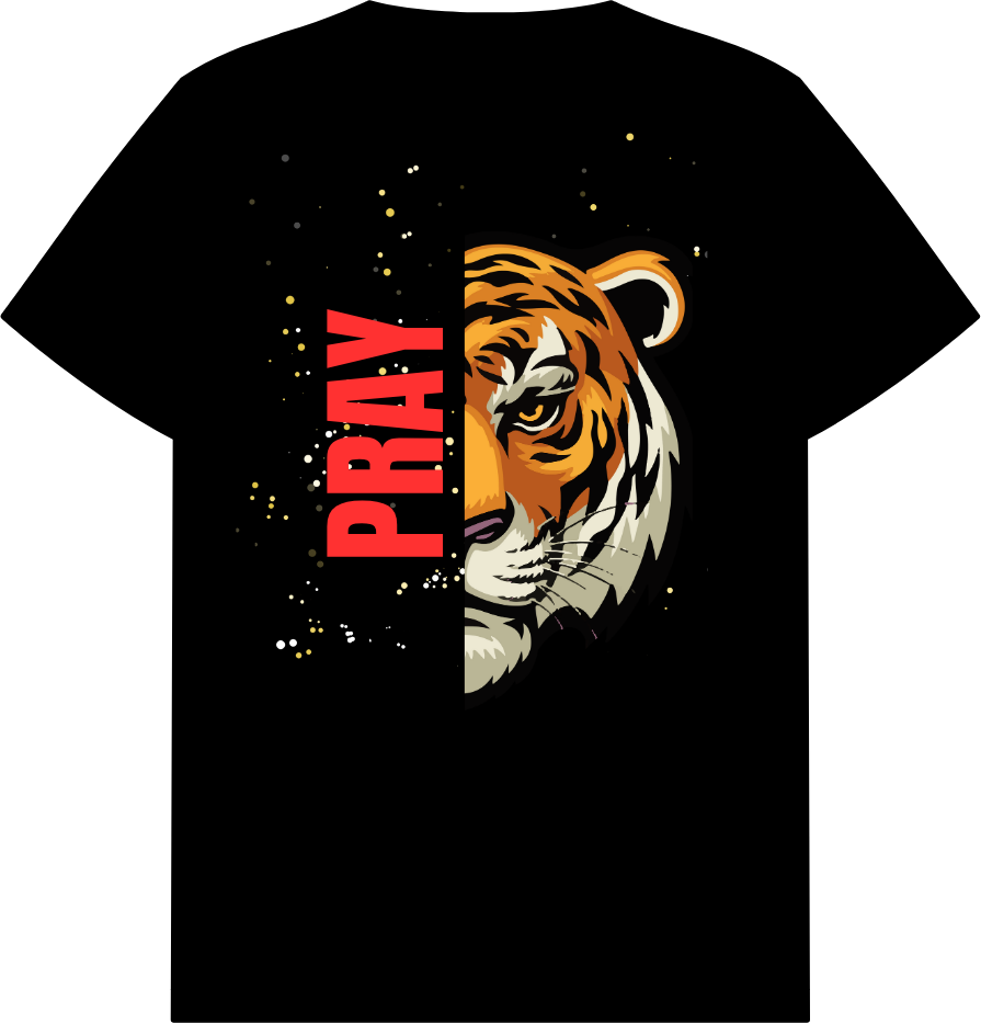 Unisex Heavy Cotton Tee with ‘PRAY’ Tiger Design | Casual Wear, Graphic Tee, Animal Lover Gift, Spiritual Apparel, Motivational Shirt