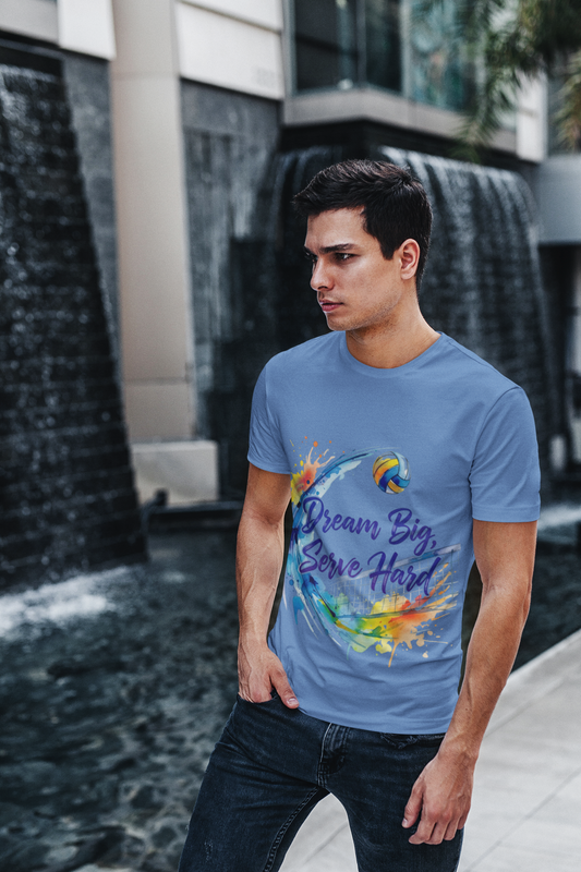 Volleyball T‑Shirt — "Dream Big, Serve Hard" Colorful Watercolor Design