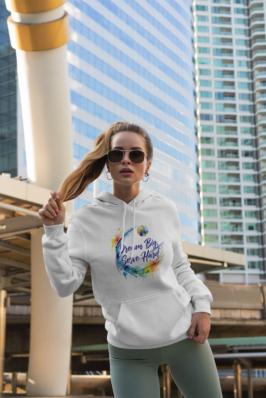Dream Big Serve Hard Hoodie — Inspirational Rainbow Volleyball Sweatshirt