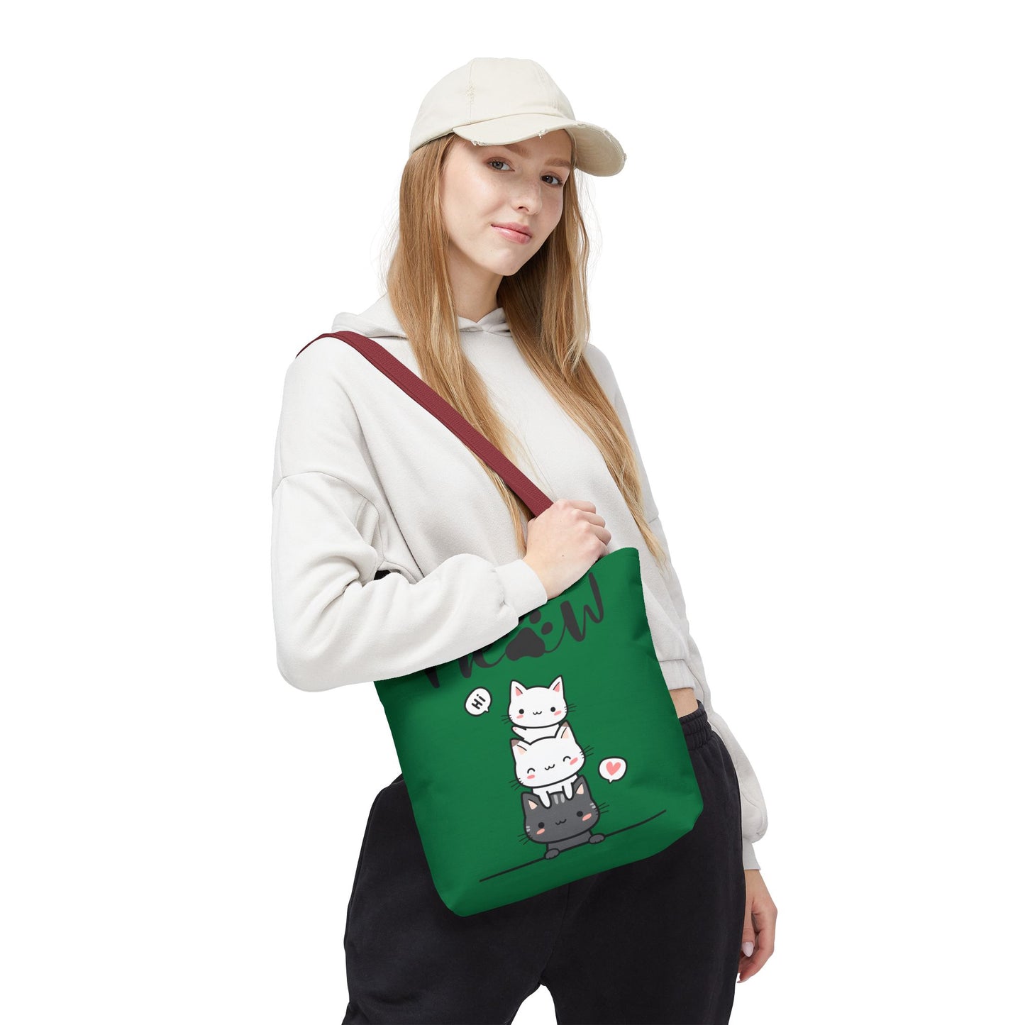 Cute Cat Stack Green Tote Bag - Cat Lover Gift, Meow Bag, AOP Tote, Fun & Functional Shopping Bag, Pet Lover Accessory
