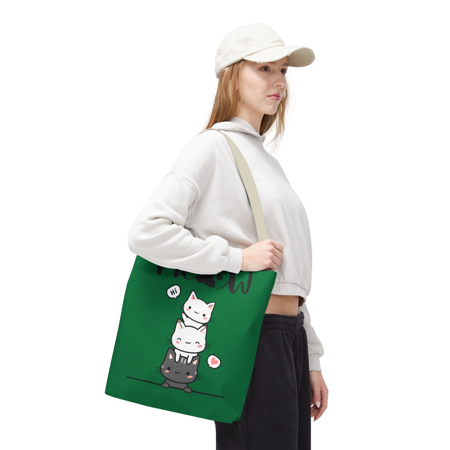 Cute Cat Stack Green Tote Bag - Cat Lover Gift, Meow Bag, AOP Tote, Fun & Functional Shopping Bag, Pet Lover Accessory