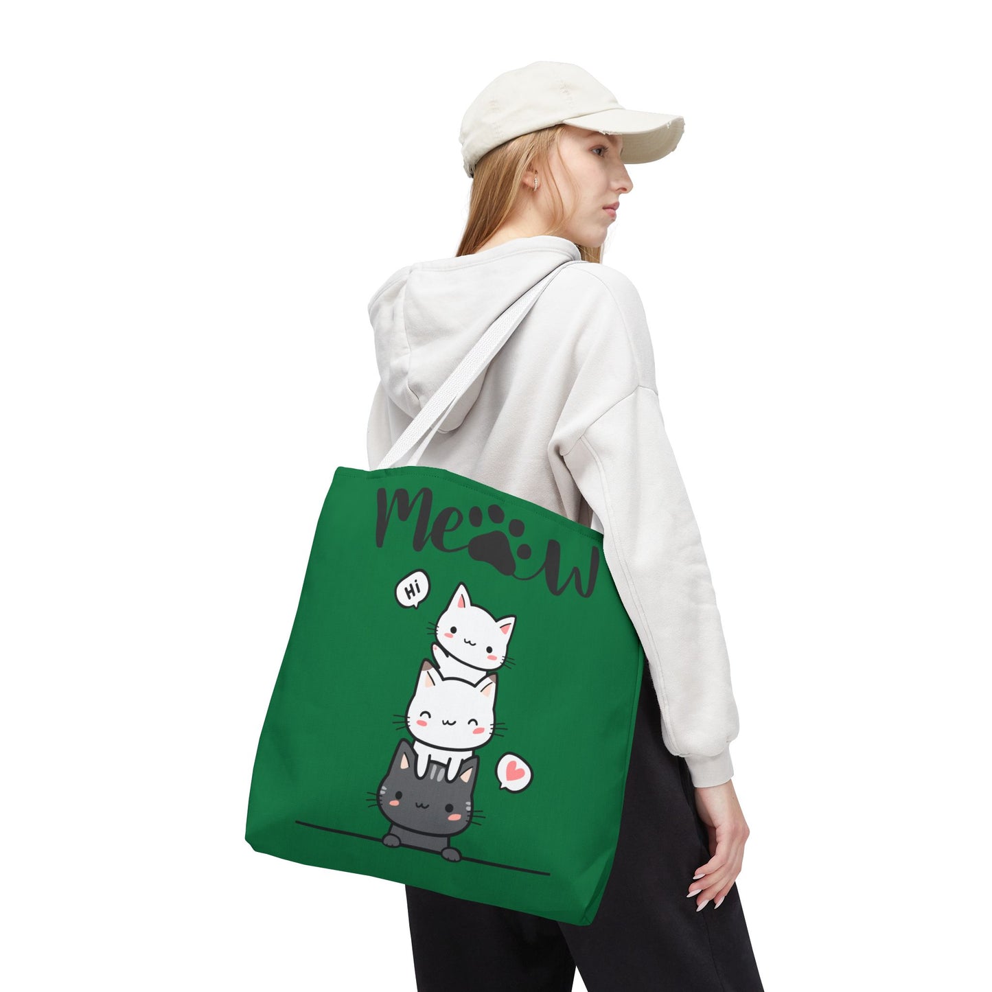 Cute Cat Stack Green Tote Bag - Cat Lover Gift, Meow Bag, AOP Tote, Fun & Functional Shopping Bag, Pet Lover Accessory