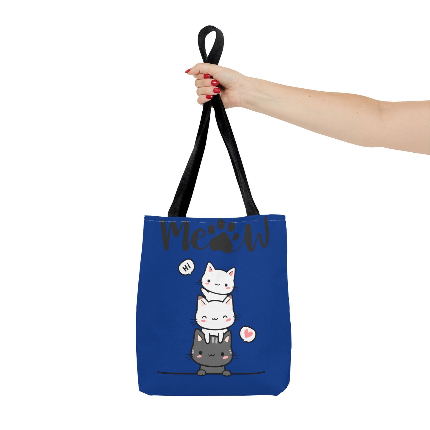 Cute Cat Blue Tote Bag, AOP Tote, Cat Lover Gift, Meow Bag, Cat Themed Shopping Bag, Gifts for Cat Owners