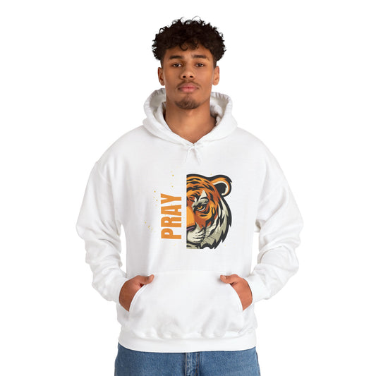 Bold Tiger Pray Hoodie - Cozy Sweatshirt for Animal Lovers, Inspirational Gift, Unisex Fashion, Perfect for Relaxation