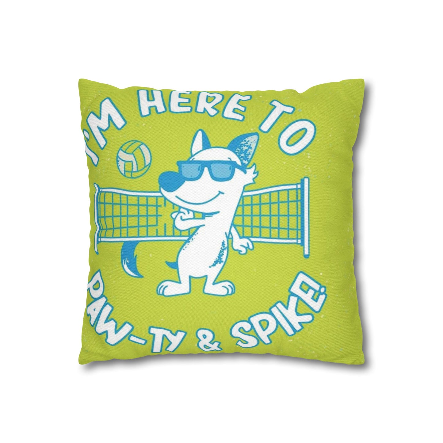 Fun Pet-Themed Square Pillowcase, Cushion Cover, Dog-Lover Decor, Volleyball Home Accent, Bright Colorful Gift