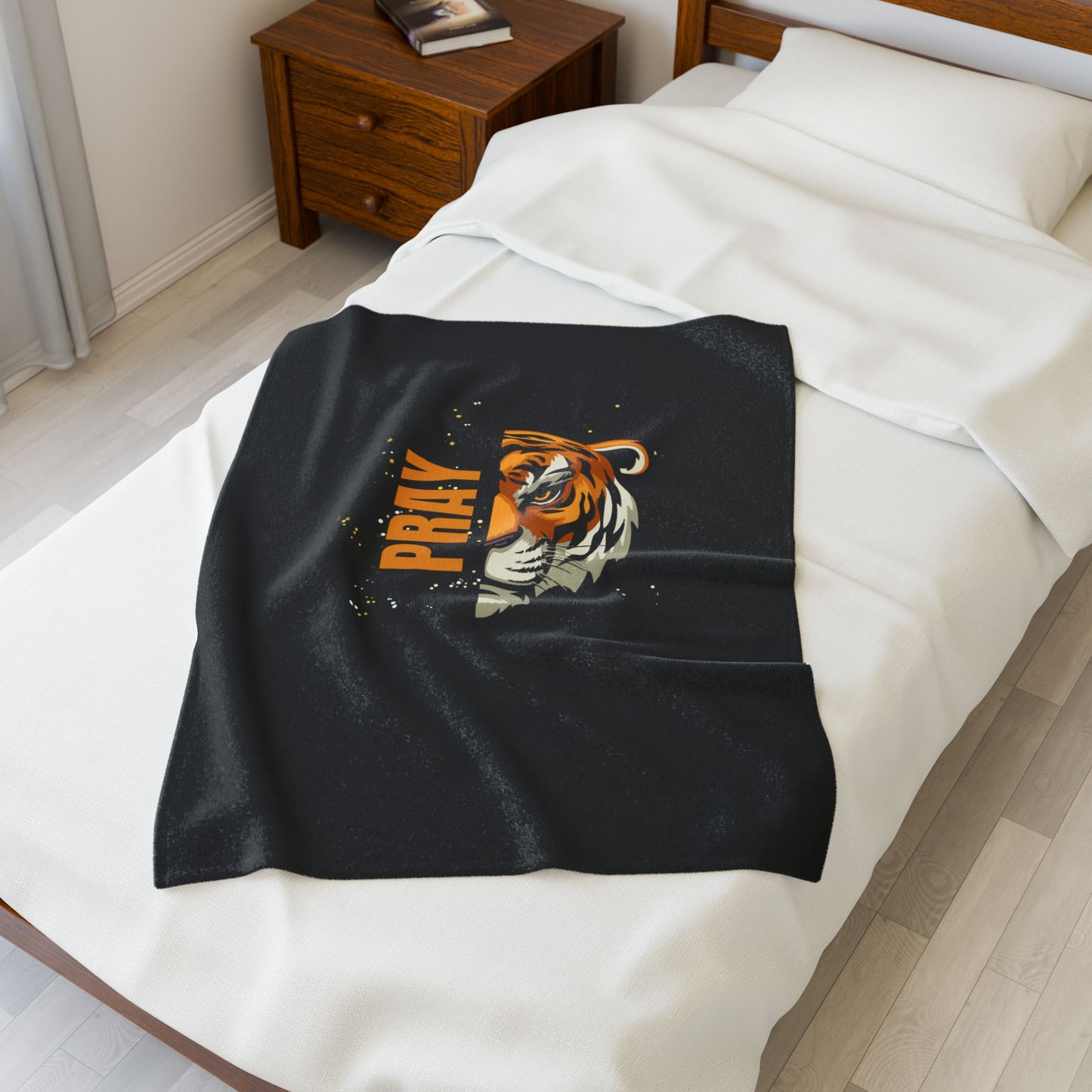 Fierce Praying Tiger Stylish Velveteen Plush Blanket for Cozy Moments, Tiger Design, Perfect Gift, Home Decor, Winter Blanket, Prayer Motivational Art