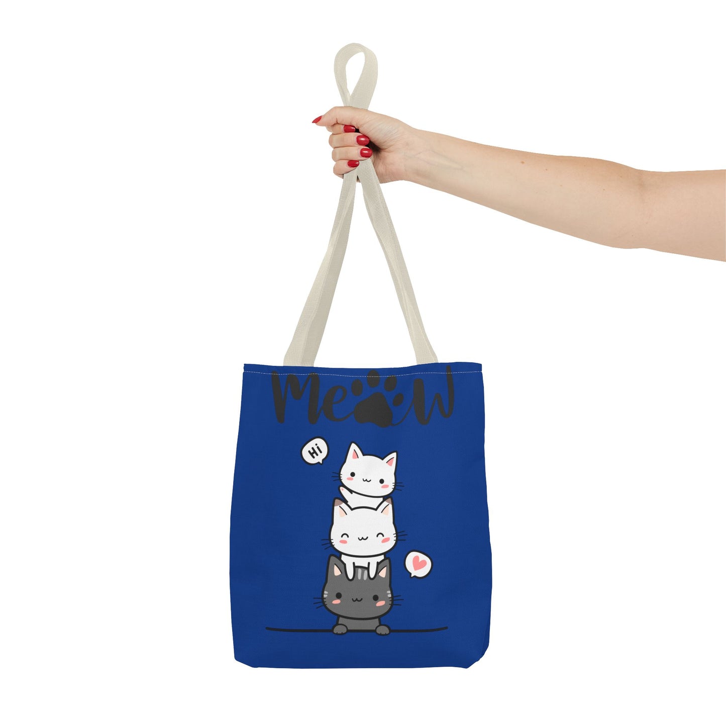 Cute Cat Blue Tote Bag, AOP Tote, Cat Lover Gift, Meow Bag, Cat Themed Shopping Bag, Gifts for Cat Owners