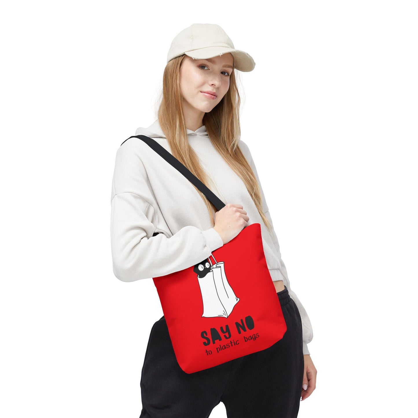 Eco-Friendly Red Tote Bag, Say No to Plastic Bags, Reusable Shopping Bag, Cat Lover Gift, Sustainable Fashion, Red AOP Design