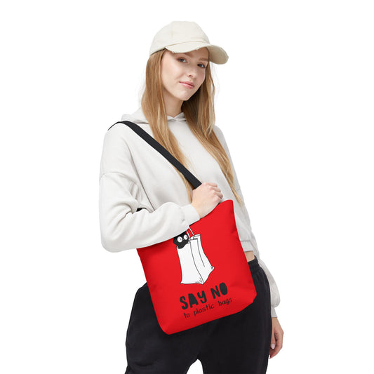 Eco-Friendly Red Tote Bag, Say No to Plastic Bags, Reusable Shopping Bag, Cat Lover Gift, Sustainable Fashion, Red AOP Design