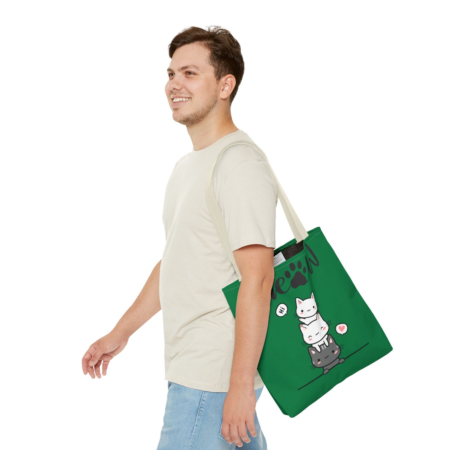 Cute Cat Stack Green Tote Bag - Cat Lover Gift, Meow Bag, AOP Tote, Fun & Functional Shopping Bag, Pet Lover Accessory