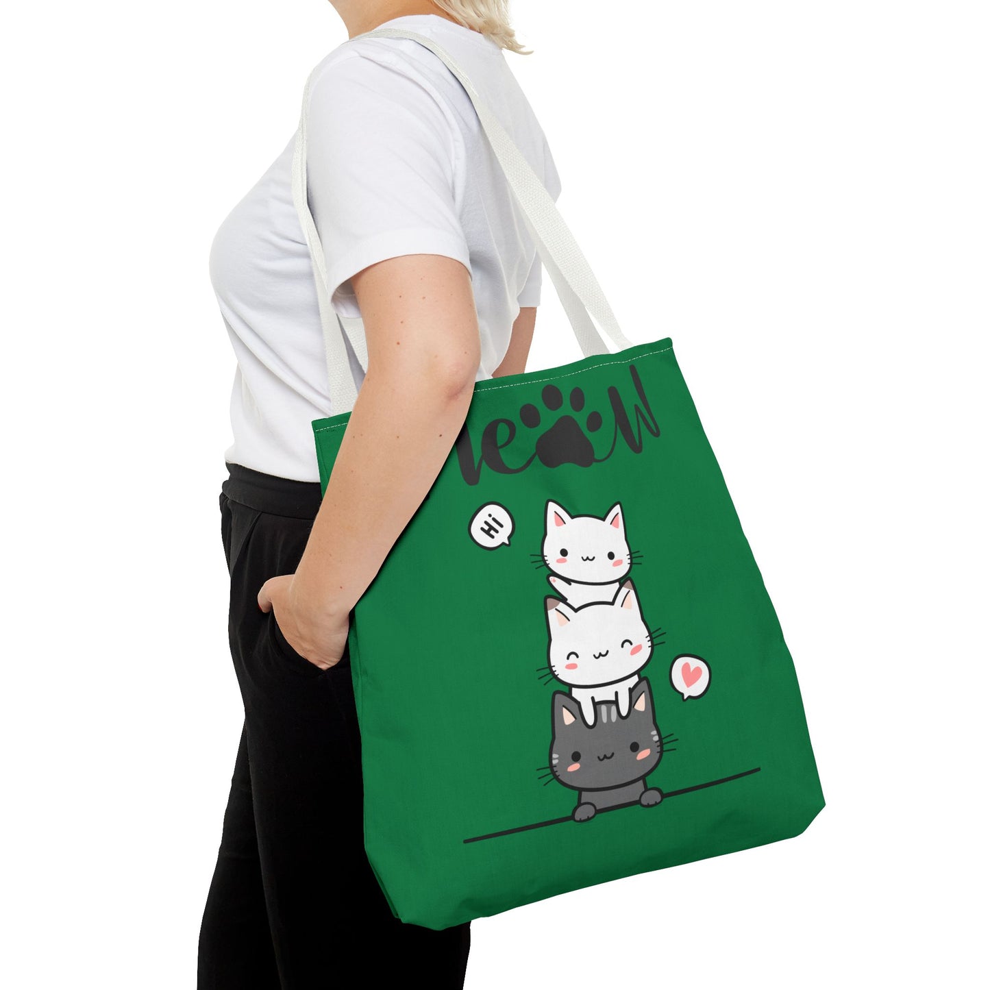 Cute Cat Stack Green Tote Bag - Cat Lover Gift, Meow Bag, AOP Tote, Fun & Functional Shopping Bag, Pet Lover Accessory