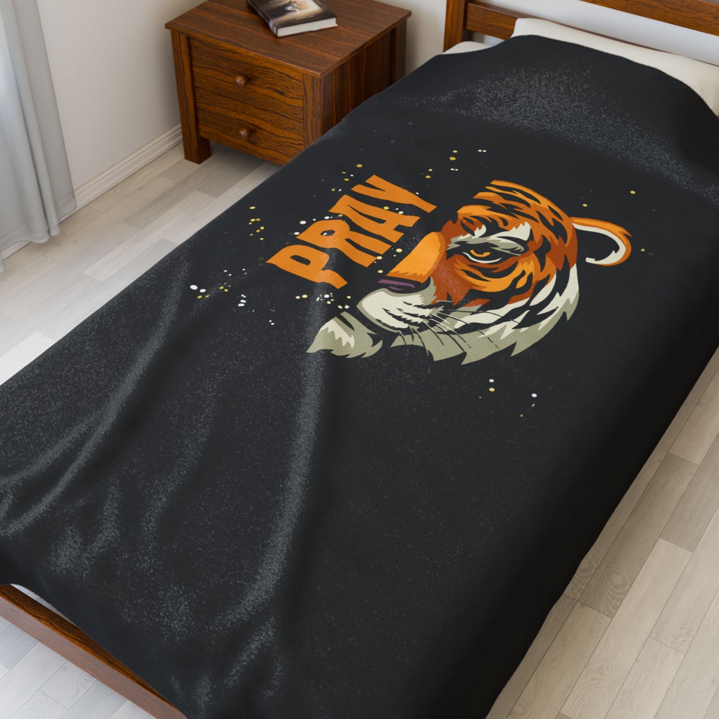 Fierce Praying Tiger Stylish Velveteen Plush Blanket for Cozy Moments, Tiger Design, Perfect Gift, Home Decor, Winter Blanket, Prayer Motivational Art